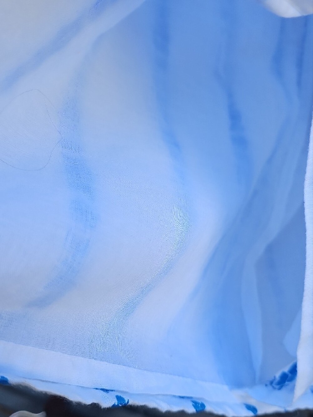 White Dress With Light Blue Stripes Embroidered Button-Front Midi Dress - Picture 6 of 14